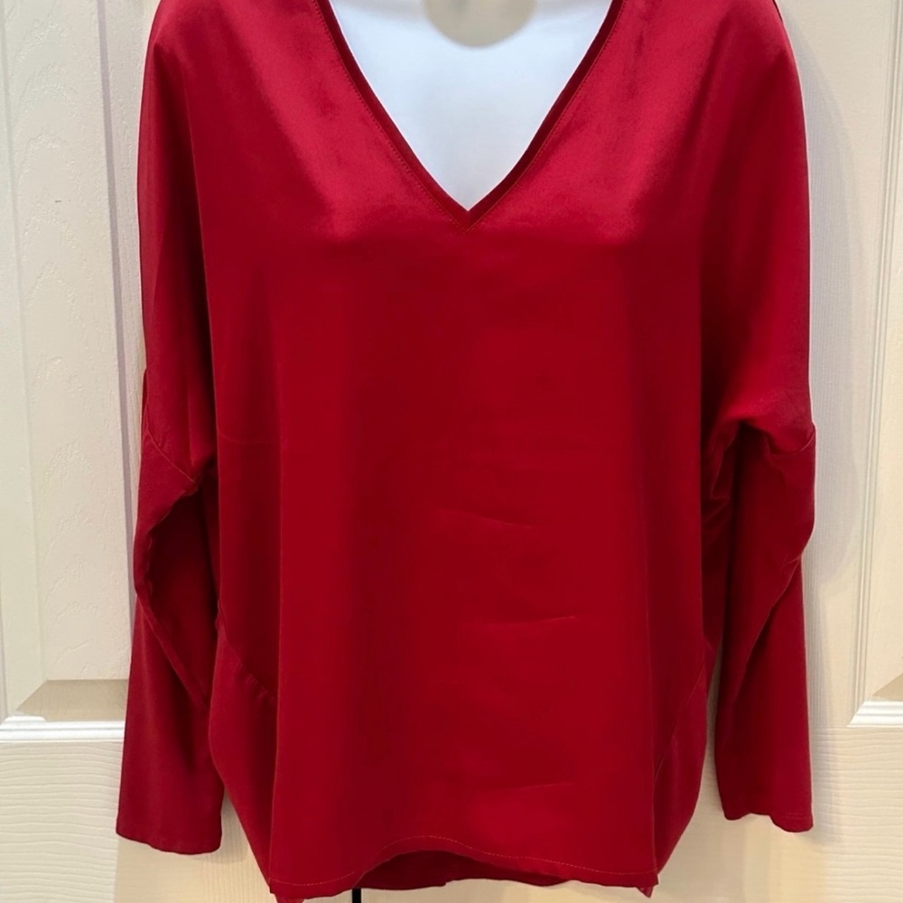 White House Black Market Red V-Neck Blouse